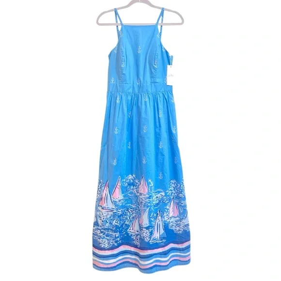 NWT Lilly Pulitzer Charlese cotton halter midi dress in Lunar blue, size 6 - Picture 1 of 11